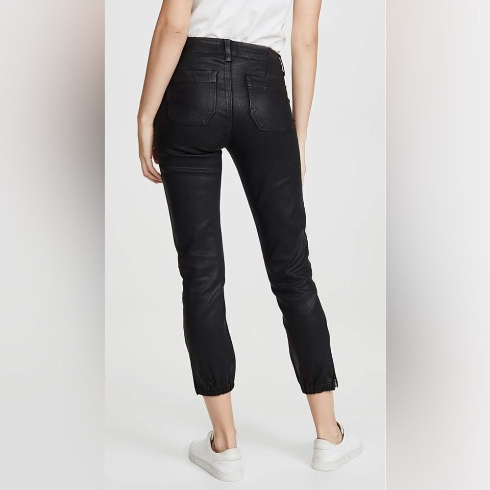Paige Mayslie Black Fog Lux Joggers in a faux leather coated black  29 - Picture 2 of 13